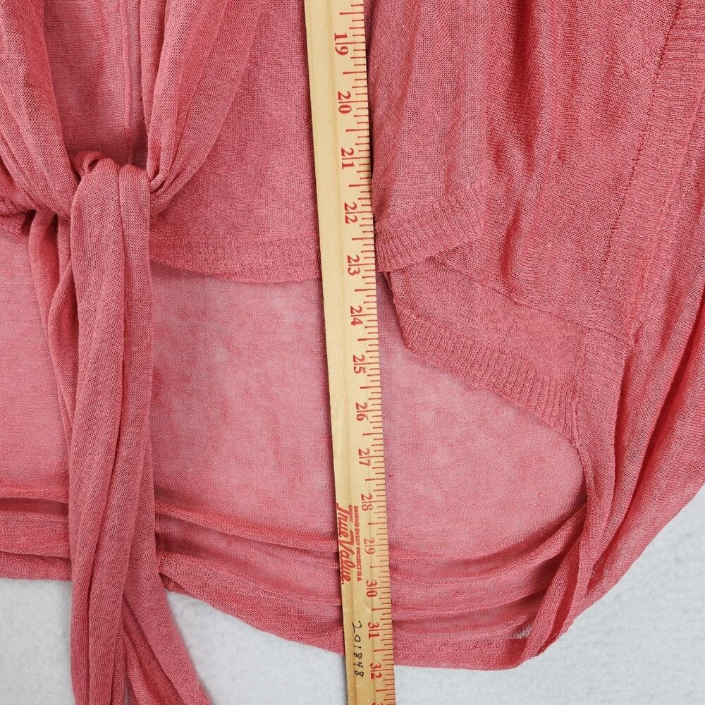 Anthropologie Angel Of The North Sweater Women Medium Pink Linen Blend Tie Front - Picture 10 of 16